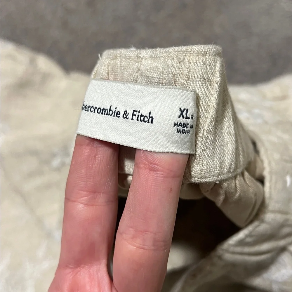 Abercrombie & Fitch Linen Blend Embroidered Wide Leg Pants Beige Size XL - Picture 7 of 8